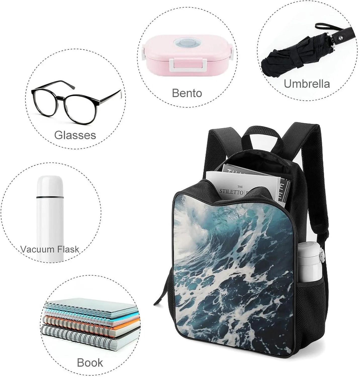 Lightweight Backpacks Cute Travel Bag Durable Beach Foam Wave Printing Small Travel Backpack For Women & Men