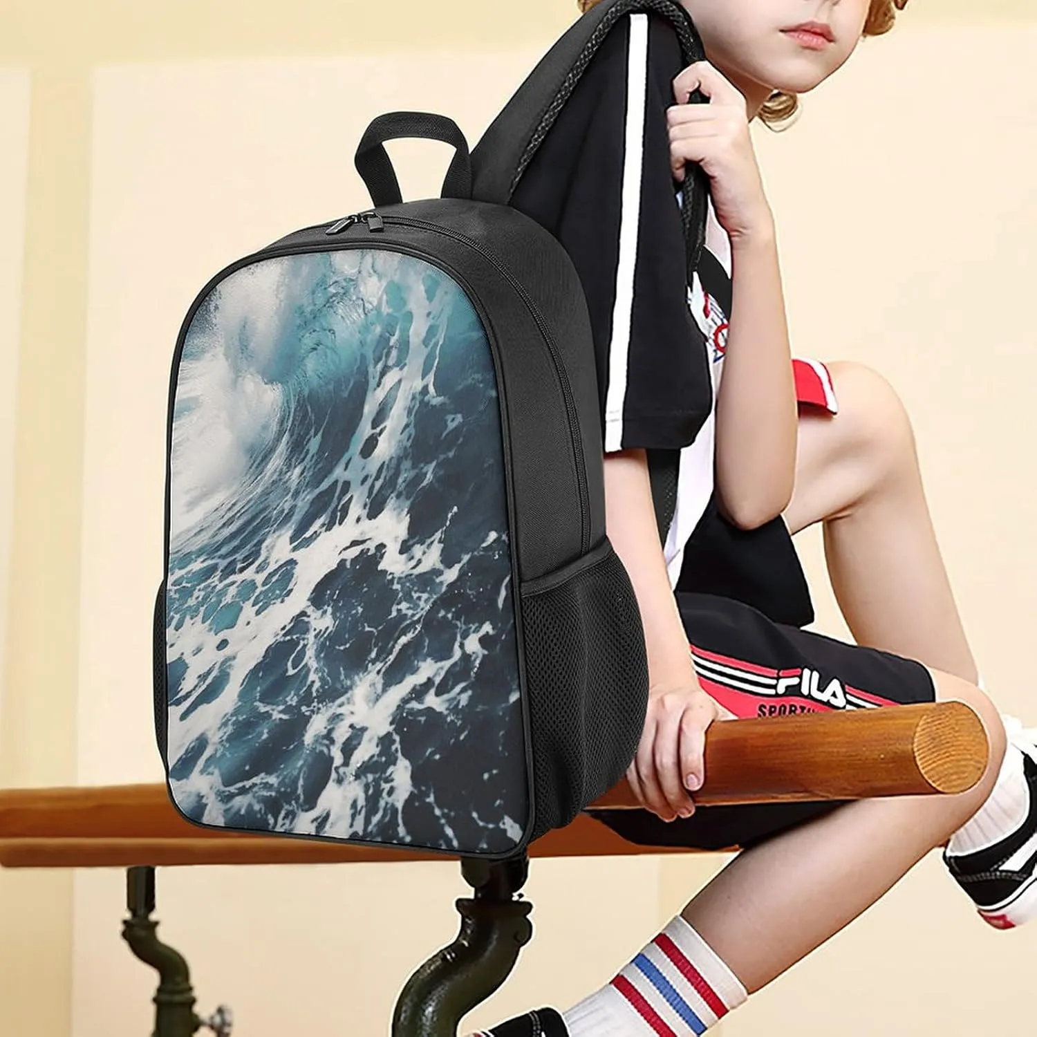 Lightweight Backpacks Cute Travel Bag Durable Beach Foam Wave Printing Small Travel Backpack For Women & Men