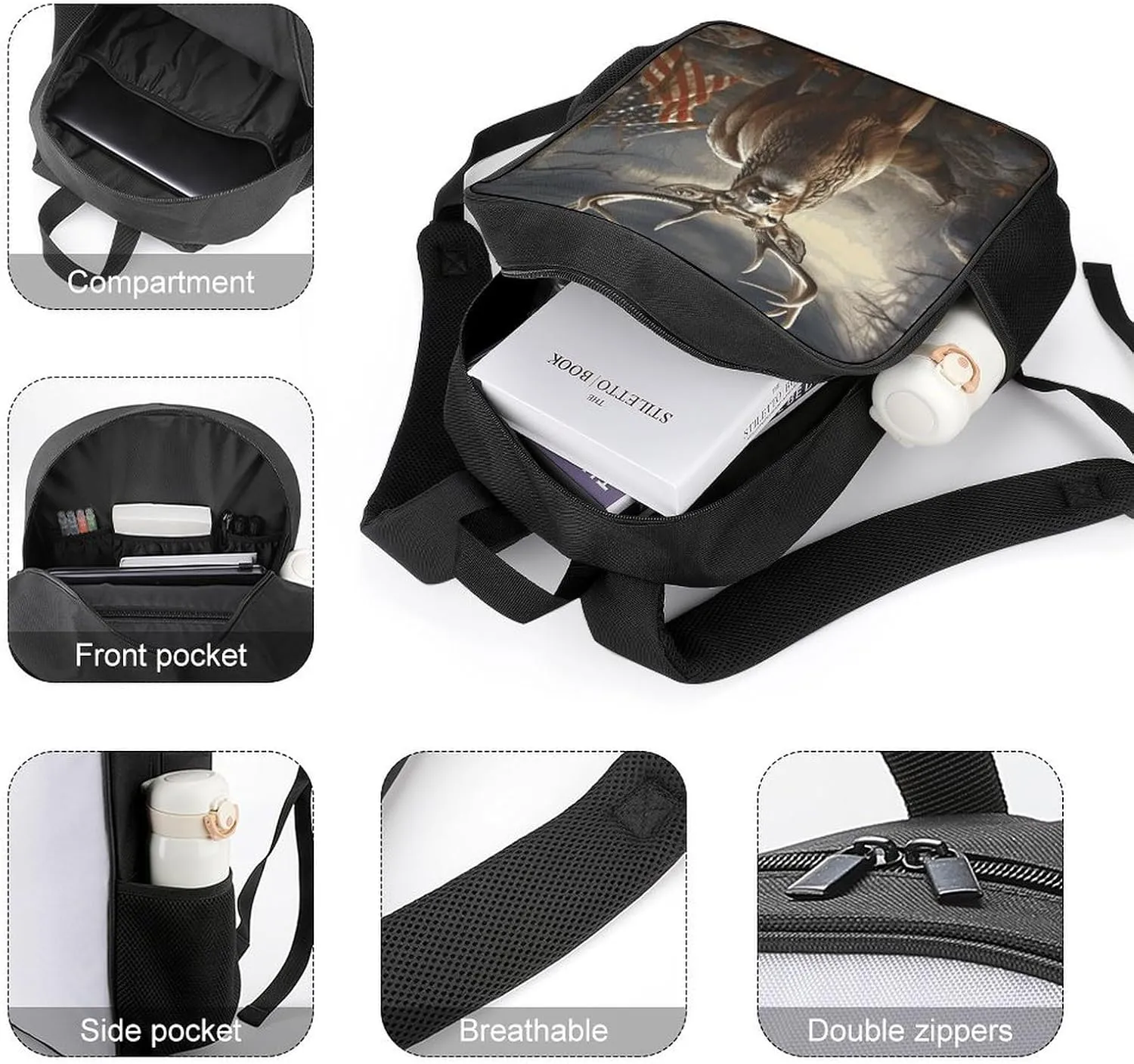 Lightweight Backpacks Cute Travel Bag Durable Deer Hunting Season Printing Small Travel Backpack For Women & Men