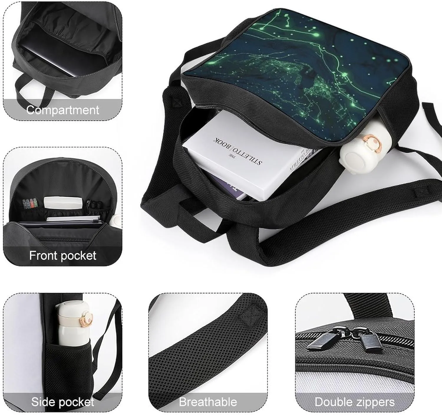 Lightweight Backpacks Cute Travel Bag Durable Glow in The Dark Printing Small Travel Backpack For Women & Men