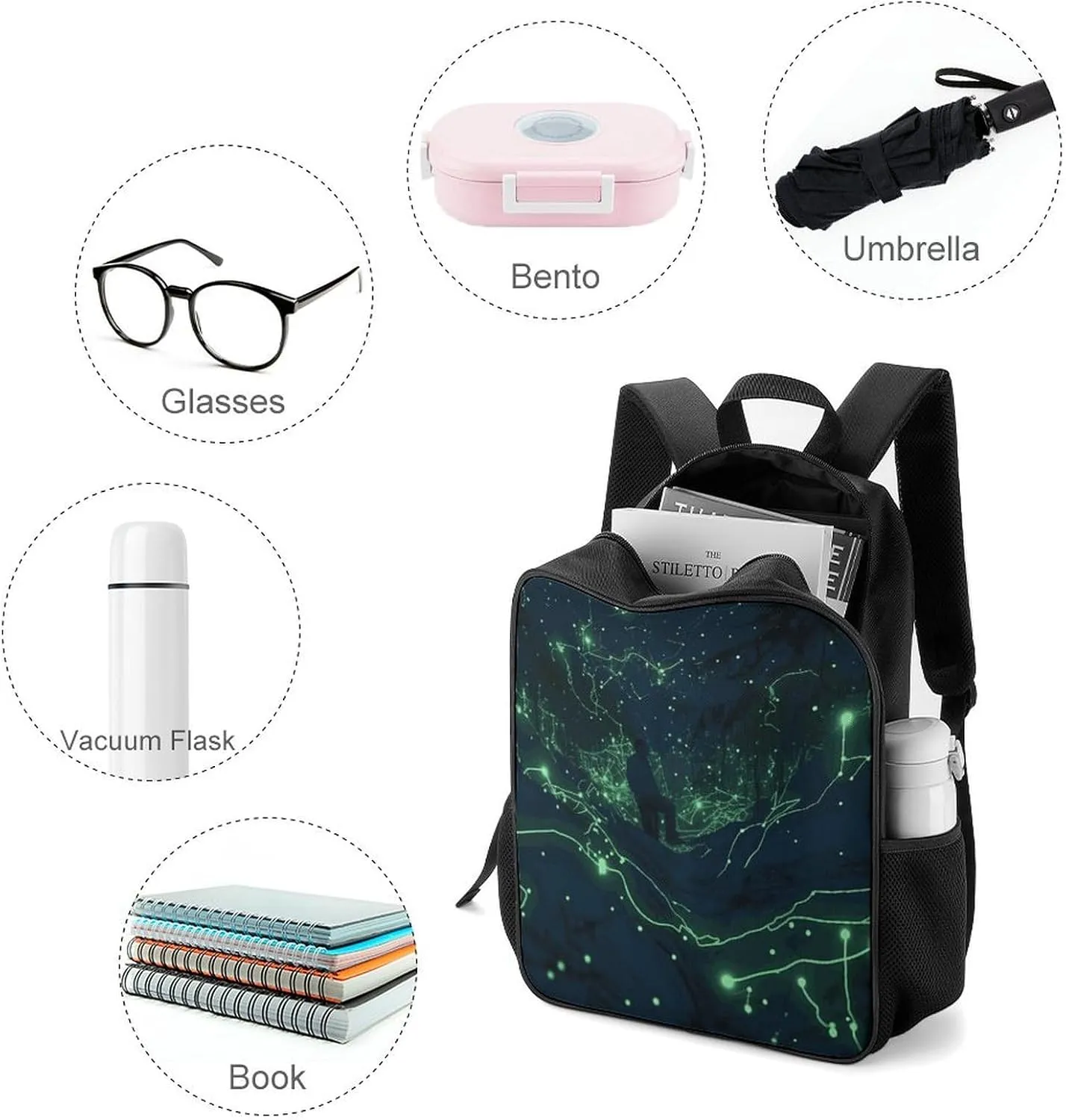 Lightweight Backpacks Cute Travel Bag Durable Glow in The Dark Printing Small Travel Backpack For Women & Men