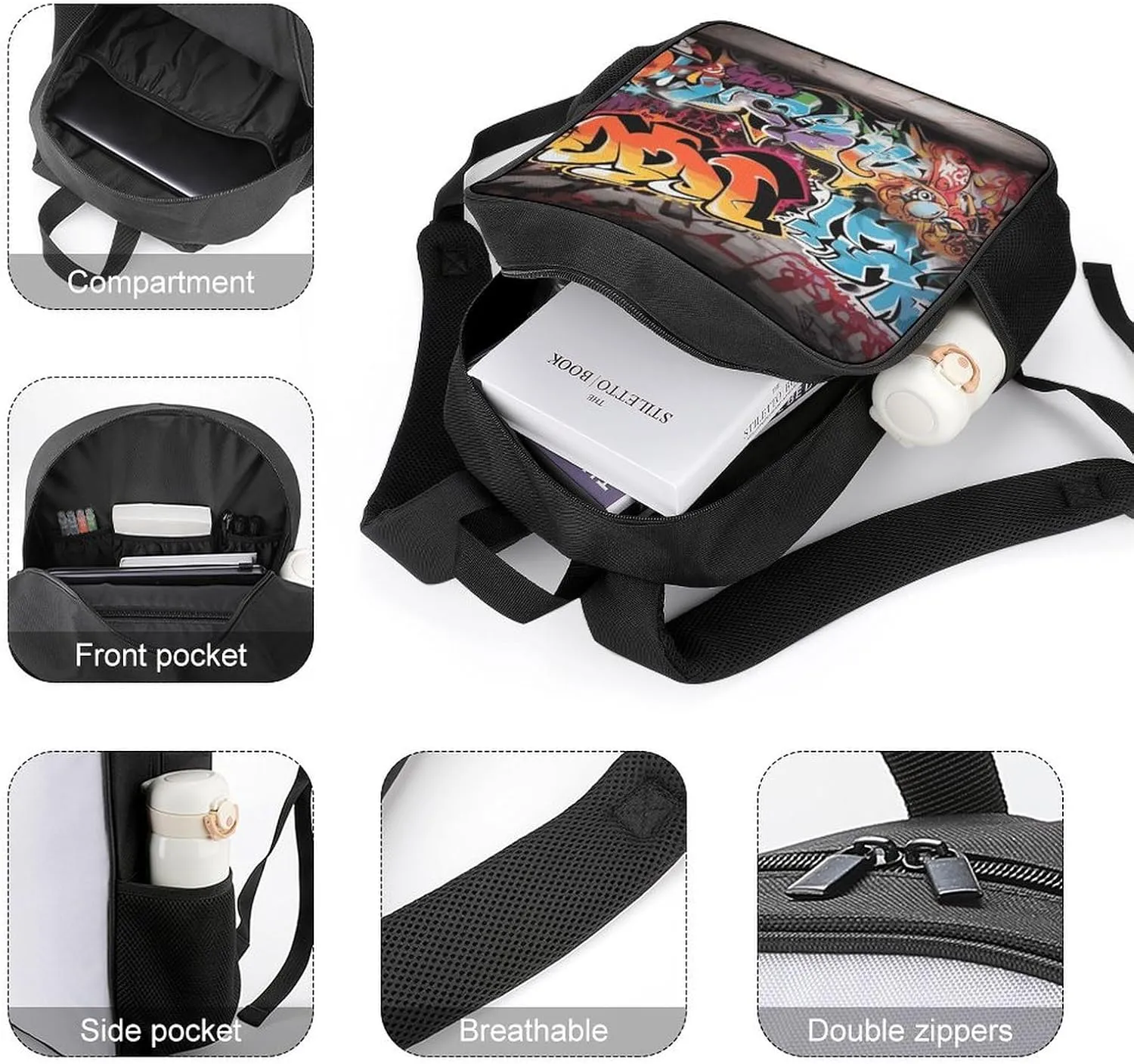 Lightweight Backpacks Cute Travel Bag Durable Graffiti Hip Hop Printing Small Travel Backpack For Women & Men
