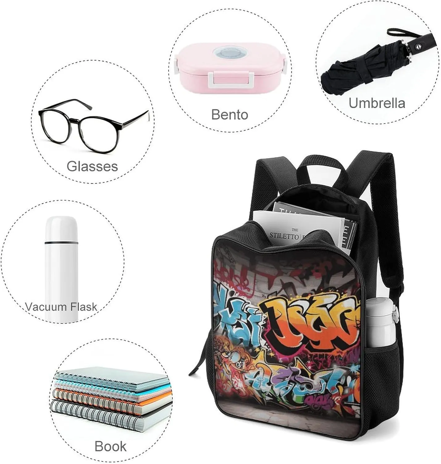 Lightweight Backpacks Cute Travel Bag Durable Graffiti Hip Hop Printing Small Travel Backpack For Women & Men