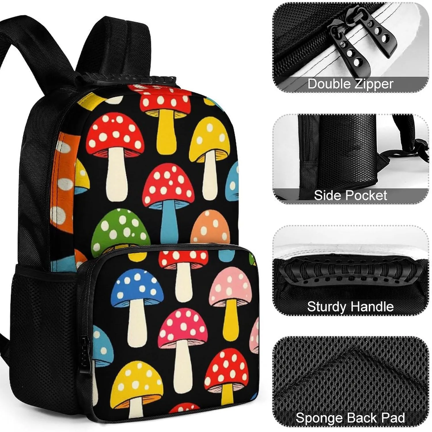 Lightweight Daypack Bookbag for Trekking Business Walking Cycling - Big Capacity Anti-Theft Multipurpose Carry On Bag, Cute Mushrooms Ladies Funny Mushroom Business Computer Bag