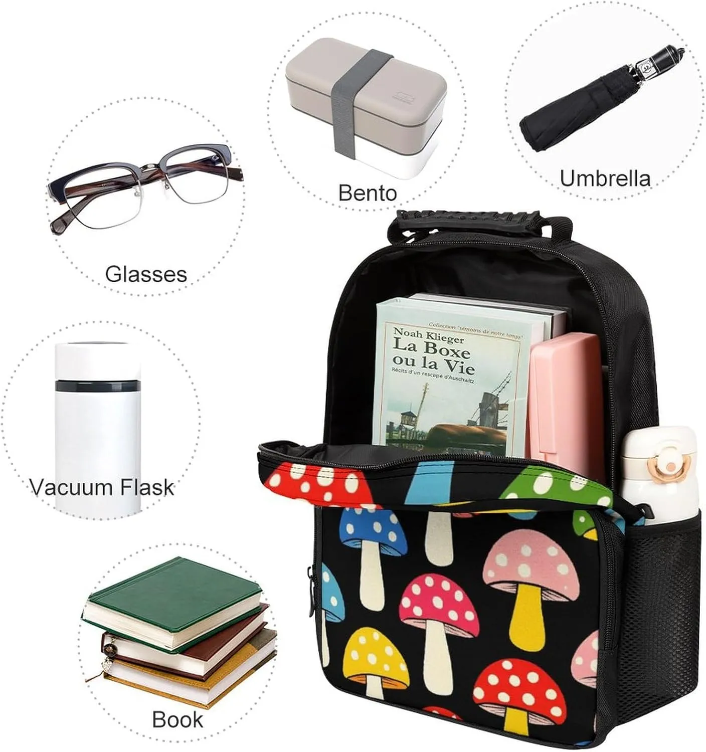Lightweight Daypack Bookbag for Trekking Business Walking Cycling - Big Capacity Anti-Theft Multipurpose Carry On Bag, Cute Mushrooms Ladies Funny Mushroom Business Computer Bag