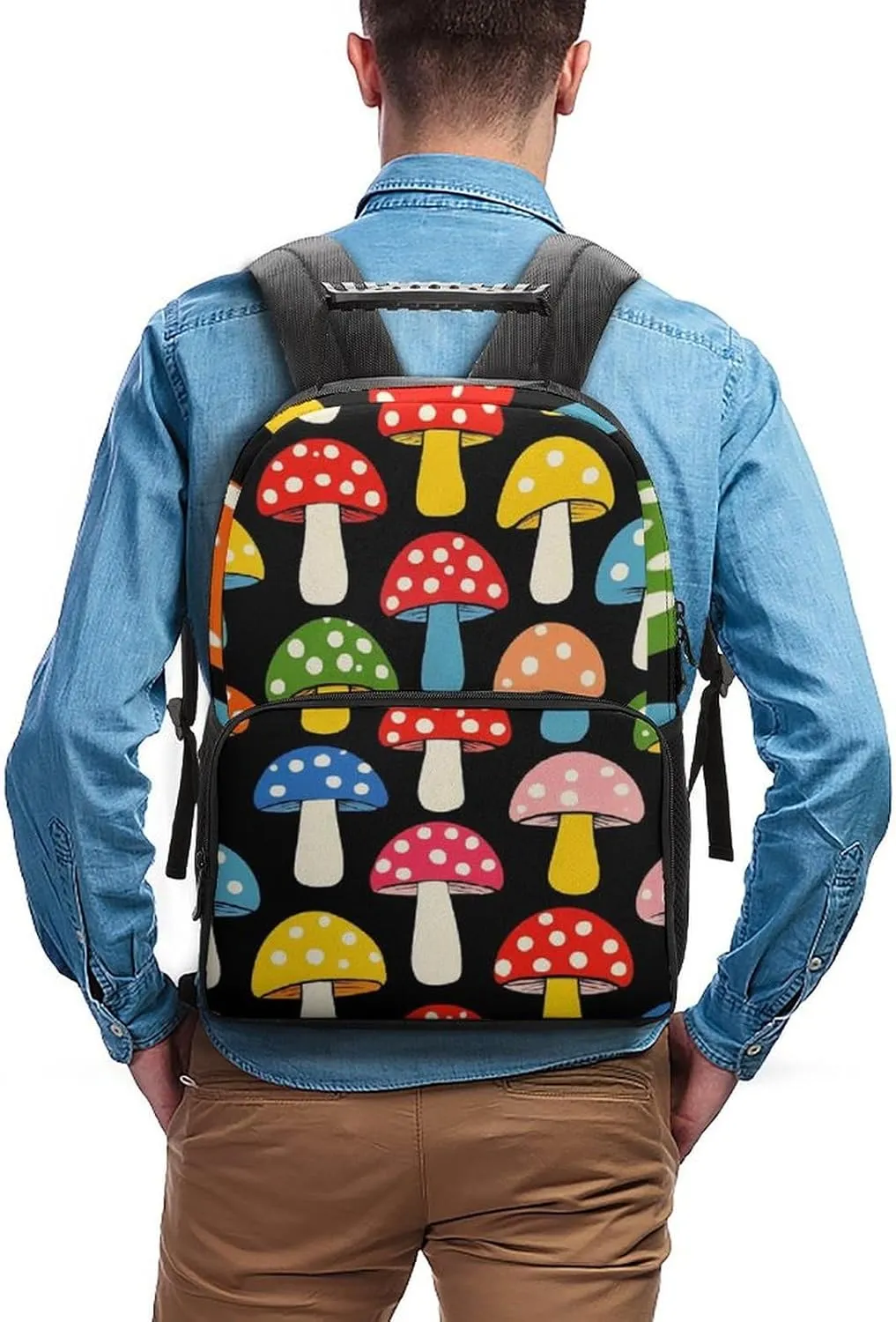 Lightweight Daypack Bookbag for Trekking Business Walking Cycling - Big Capacity Anti-Theft Multipurpose Carry On Bag, Cute Mushrooms Ladies Funny Mushroom Business Computer Bag