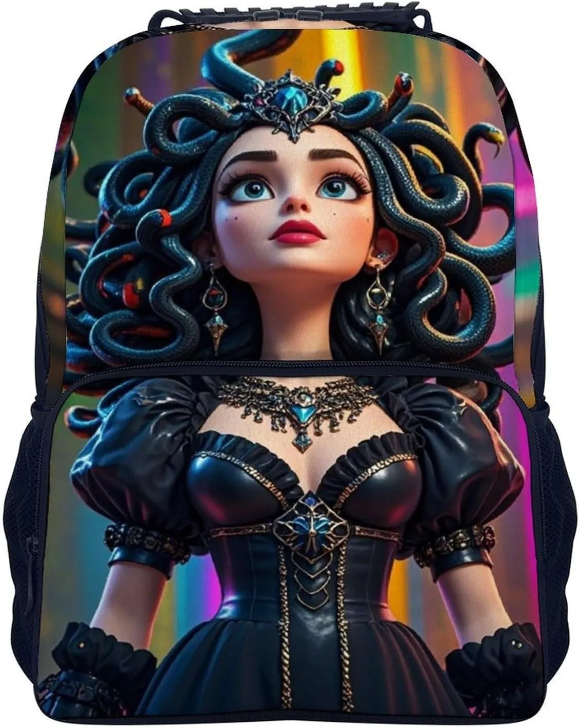 Lightweight Daypack Bookbag for Trekking Business Walking Cycling - Big Capacity Anti-Theft Multipurpose Carry On Bag, Greek Goddess Woman Medusa Women Snake Psychedelic Art Business Computer Bag