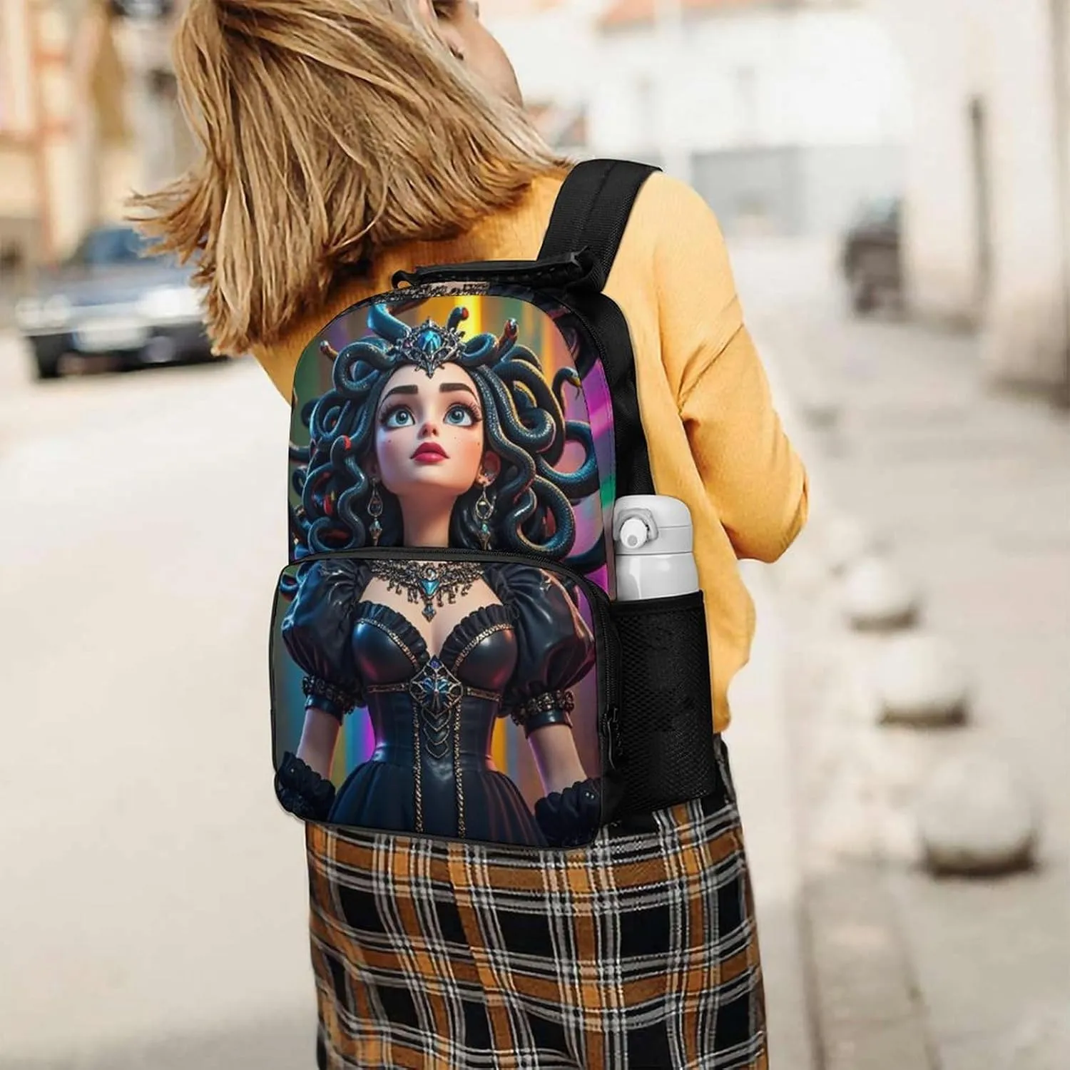 Lightweight Daypack Bookbag for Trekking Business Walking Cycling - Big Capacity Anti-Theft Multipurpose Carry On Bag, Greek Goddess Woman Medusa Women Snake Psychedelic Art Business Computer Bag