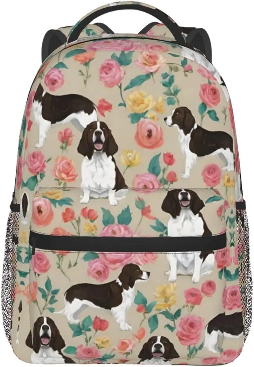 Lightweight Daypack for Camping Business Walking Cycling - Large Capacity Anti-Theft Multipurpose Bookbag, English Springer Spaniel Dog Art Gym Outdoor Hiking Backpack