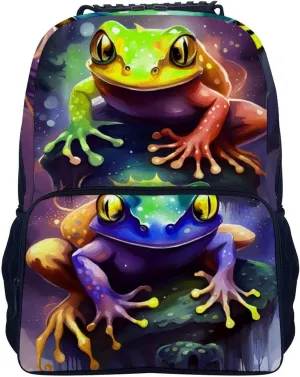 Lightweight Daypack for Camping Business Walking Cycling - Large Capacity Anti-Theft Multipurpose Bookbag, Watercolor Frogs Art Gym Outdoor Hiking Backpack