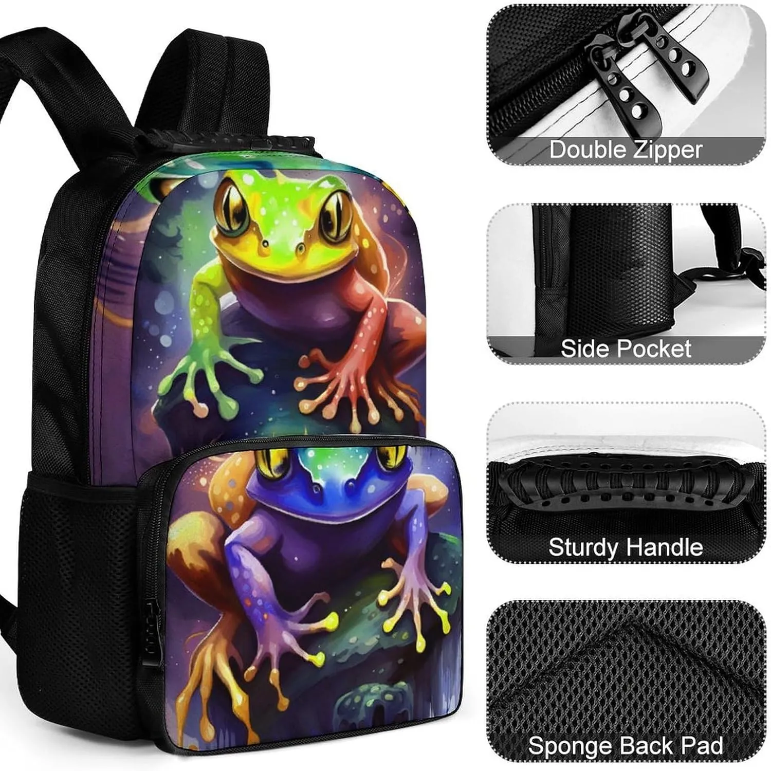 Lightweight Daypack for Camping Business Walking Cycling - Large Capacity Anti-Theft Multipurpose Bookbag, Watercolor Frogs Art Gym Outdoor Hiking Backpack
