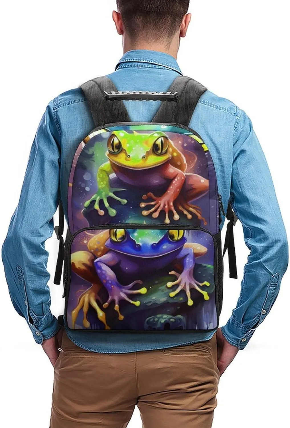 Lightweight Daypack for Camping Business Walking Cycling - Large Capacity Anti-Theft Multipurpose Bookbag, Watercolor Frogs Art Gym Outdoor Hiking Backpack