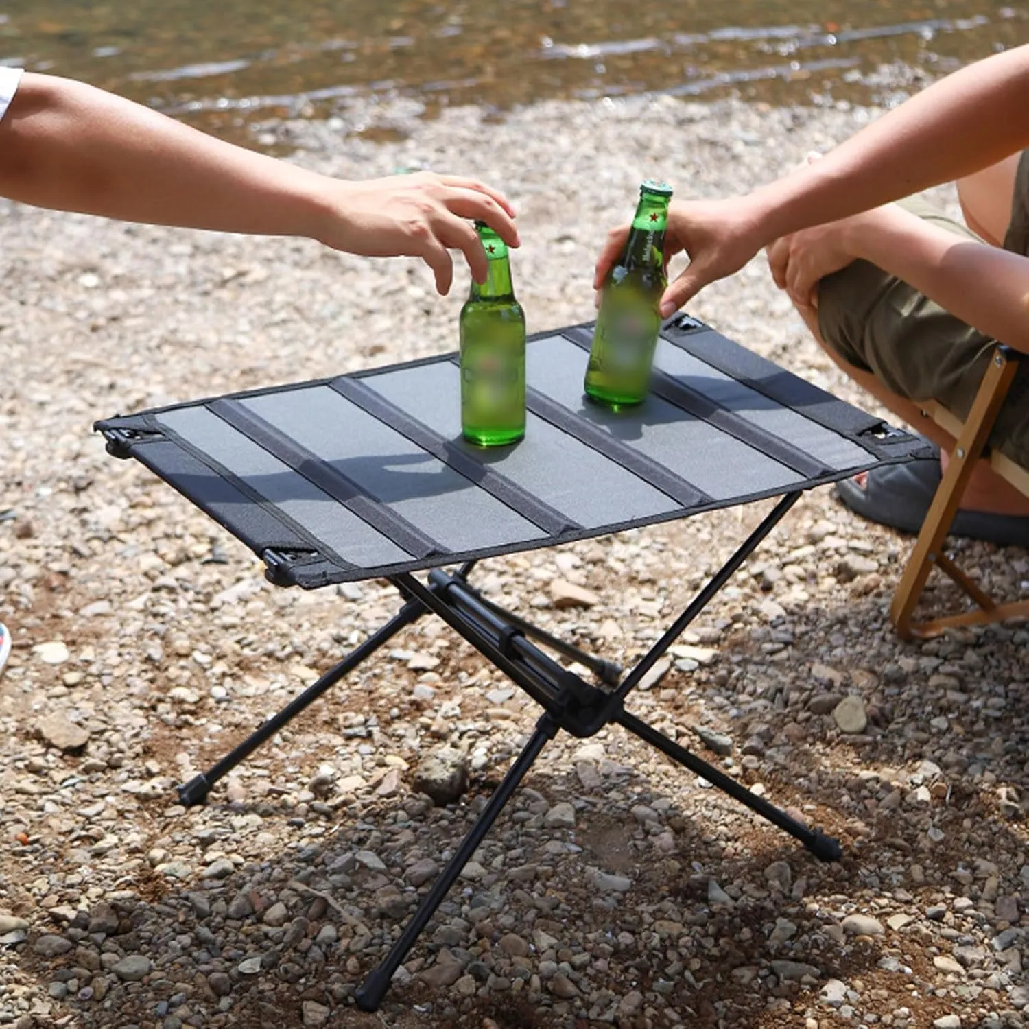 Lightweight Folding Table and Chairs Set of 3, Portable Camping Table Outdoor Beach Chair Set with Carry Bag, Easy to Carry, for Picnic Cooking Hiking Fishing, Black-Black-5PCS, Army Green