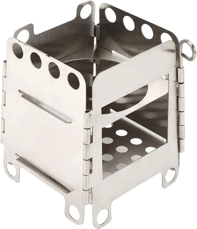 Lightweight Portable Wood Burning Camping Stove, Stainless Steel Folding Stove for Hiking, Outdoor Activities with Efficient Airflow System