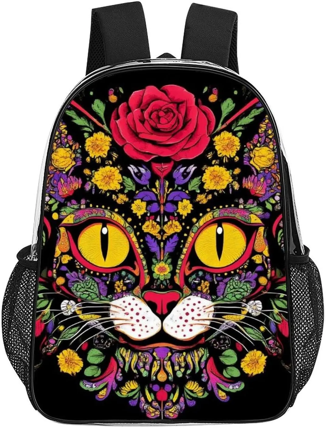 Lightweight Rucksacks for Camping Picnic Cycling - Large Capacity Multipurpose Transparent Carry On Bag, Day Of The Dead Kitty Cat Sugar Skull Travel Hiking & Camping Rucksack