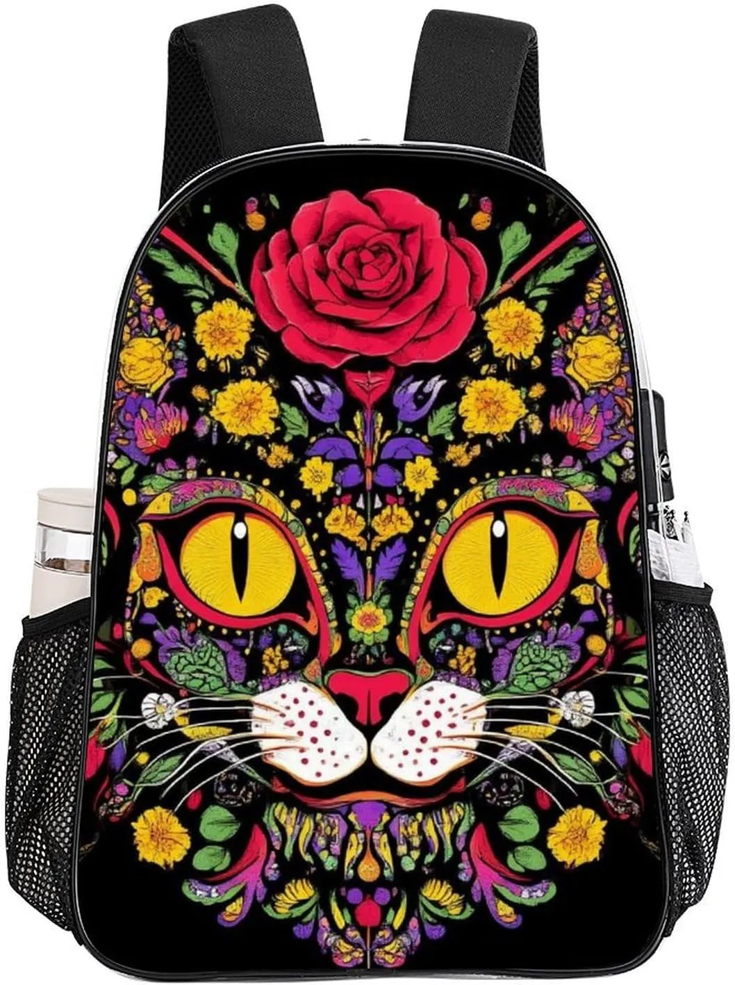 Lightweight Rucksacks for Camping Picnic Cycling - Large Capacity Multipurpose Transparent Carry On Bag, Day Of The Dead Kitty Cat Sugar Skull Travel Hiking & Camping Rucksack