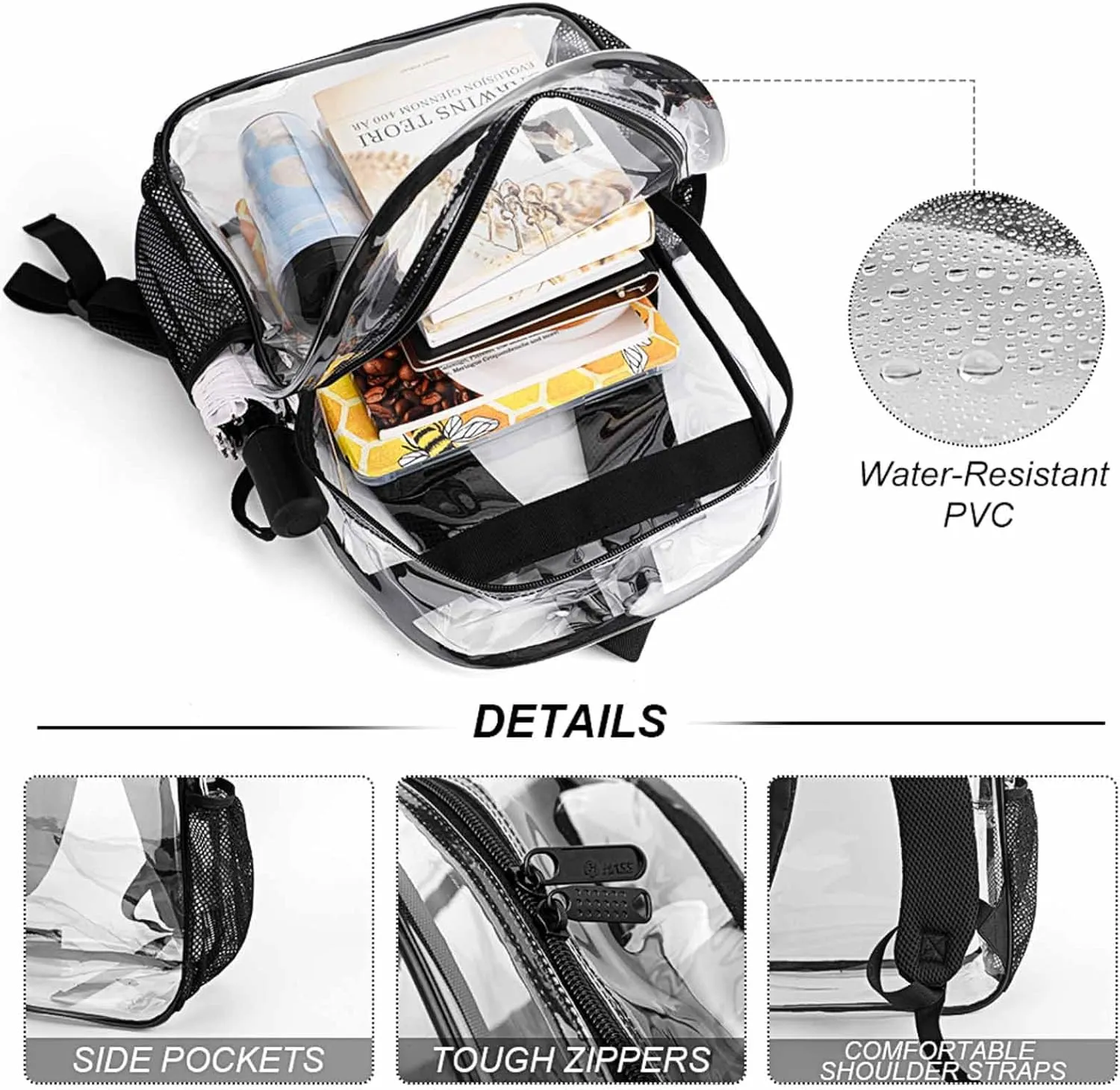 Lightweight Rucksacks for Camping Picnic Cycling - Large Capacity Multipurpose Transparent Carry On Bag, Day Of The Dead Kitty Cat Sugar Skull Travel Hiking & Camping Rucksack
