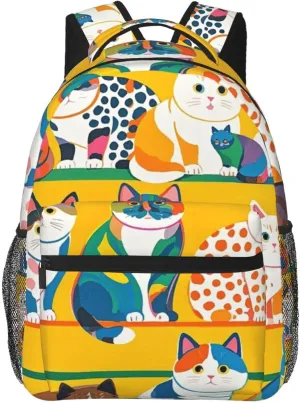 Lightweight Rucksacks for Camping Picnic Walking Cycling - Large Capacity Multipurpose Anti-Theft Carry On Bag, Cartoon Cat Art Travel Hiking & Camping Rucksack