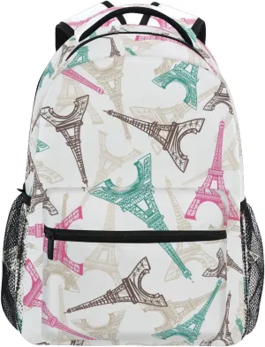 Lightweight Unisex Child Backpack, Eiffel Tower Paris Large Capacity Bookbag with Side Pocket Name Brand Slots, Fits Laptops up to 15.6 Inches for Students Travelers and Outdoor Enthusiasts