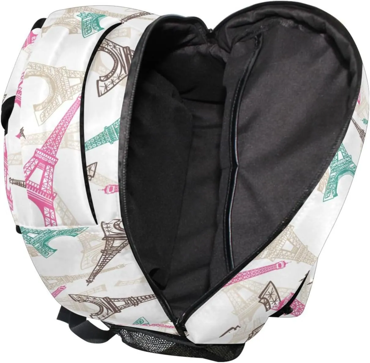 Lightweight Unisex Child Backpack, Eiffel Tower Paris Large Capacity Bookbag with Side Pocket Name Brand Slots, Fits Laptops up to 15.6 Inches for Students Travelers and Outdoor Enthusiasts