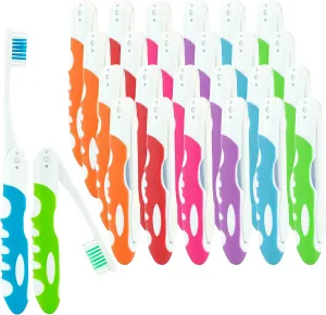 Lingito Bulk Travel Toothbrush, Folding, Built in Toothbrush Cover, Individually Wrapped, Camping, Hiking (25 Pack Medium)