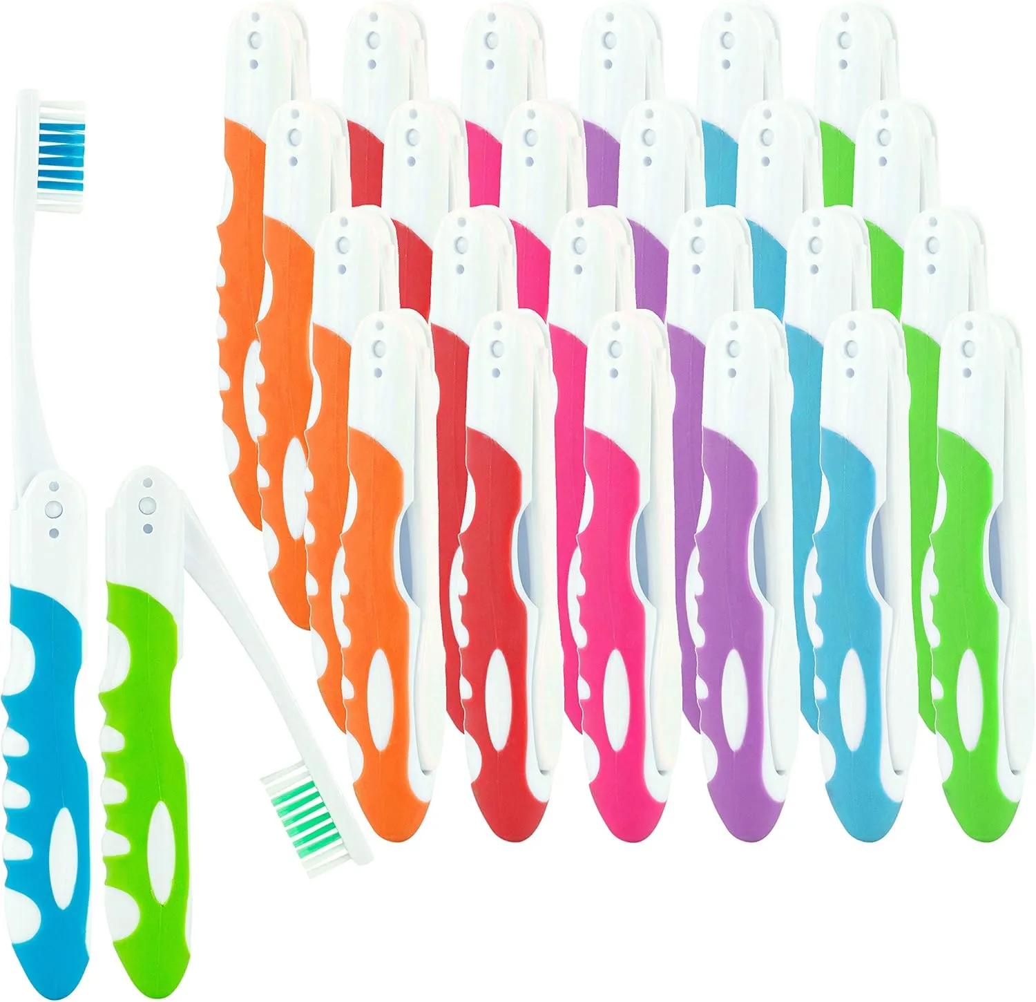 Lingito Bulk Travel Toothbrush, Folding, Built in Toothbrush Cover, Individually Wrapped, Camping, Hiking (25 Pack Medium)