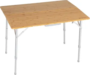 Lippert Bi-Fold Bamboo Adjustable Camp Table, 39-1/2" x 28-1/2" x 27-1/2" Tabletop, Smooth Wood Top, Adjusting Legs, 19 lbs. Portable Camping Surface - 2021011322, Brown