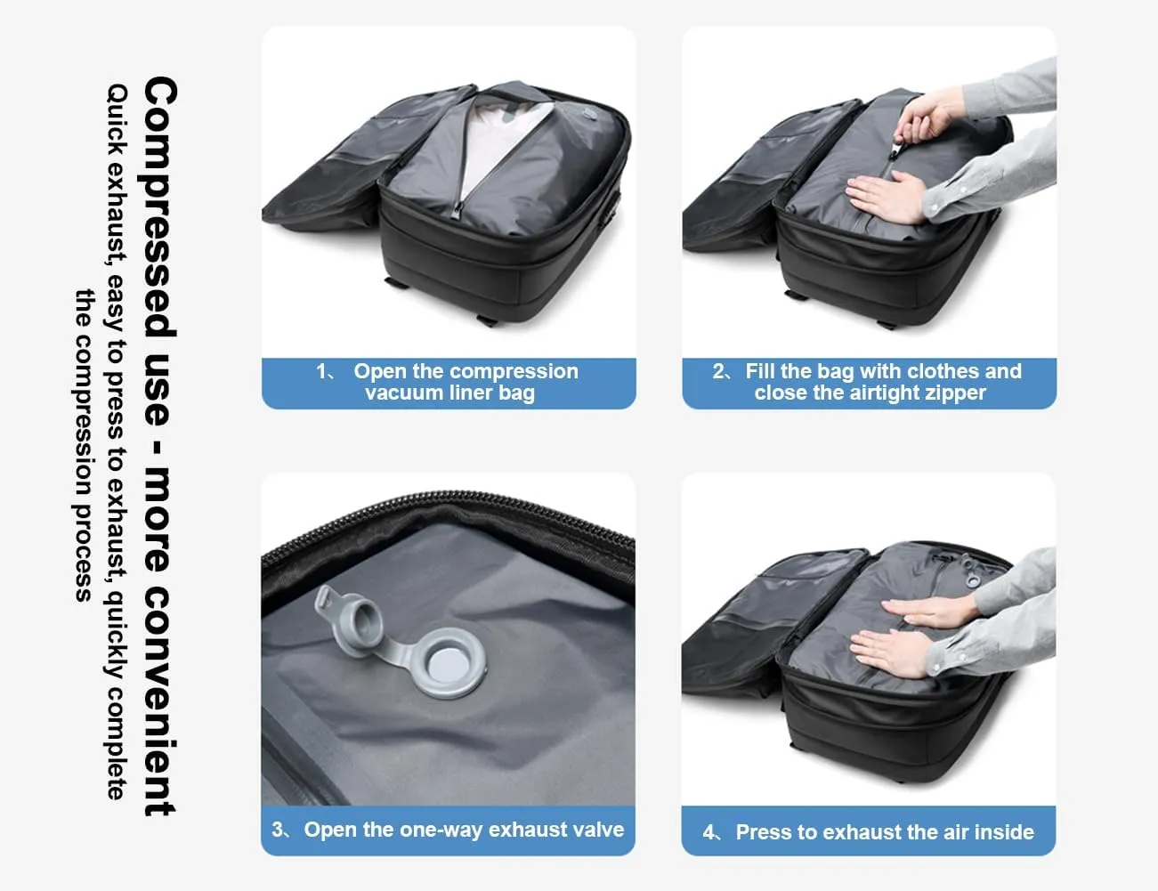 Litex Vacpack Backpack, Vac Pack Backpack, Expandable Backpack With Vacuum Compression, Anti Theft Travel Backpack (Gray)