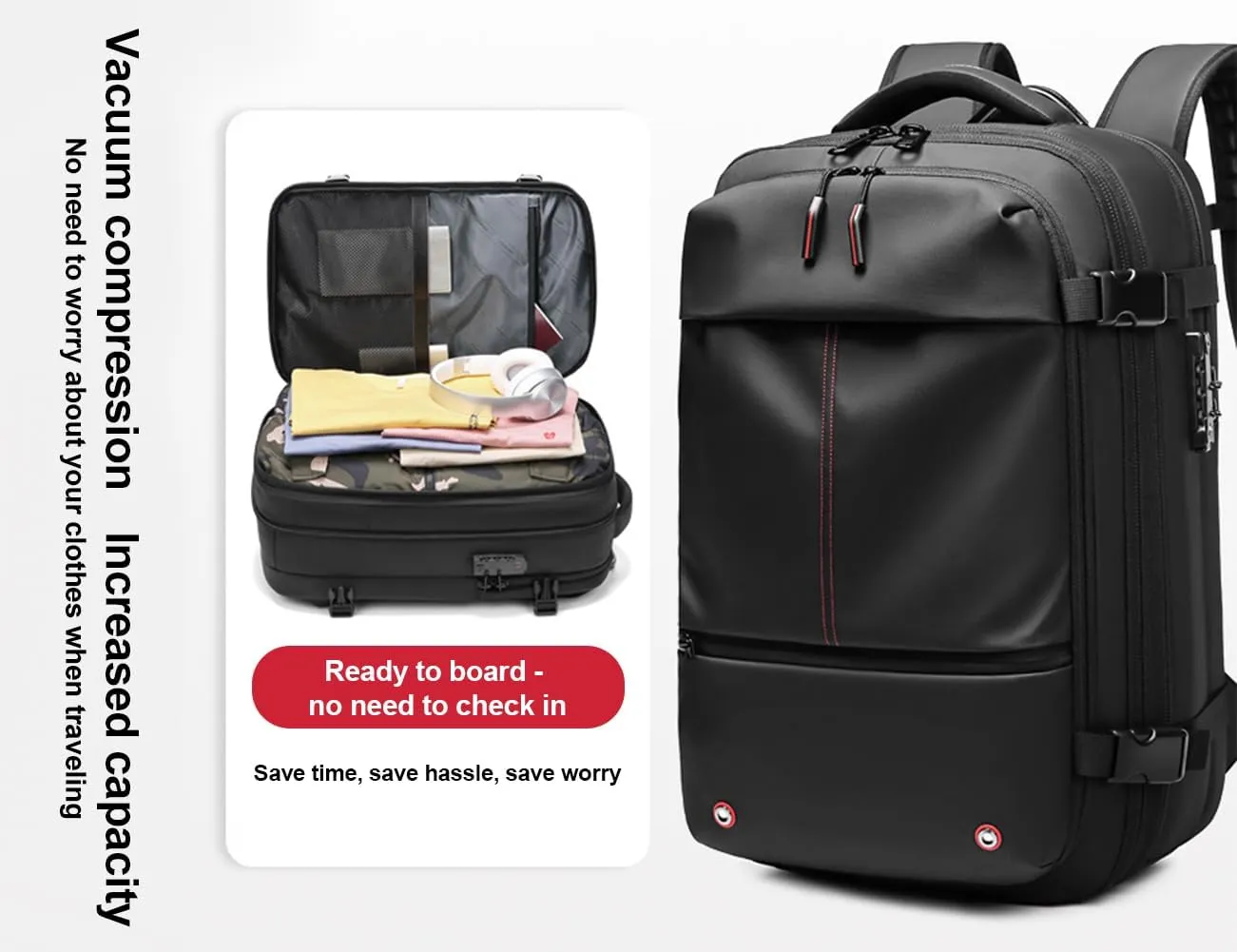 Litex Vacpack Backpack, Vac Pack Backpack, Expandable Backpack With Vacuum Compression, Anti Theft Travel Backpack (Gray)