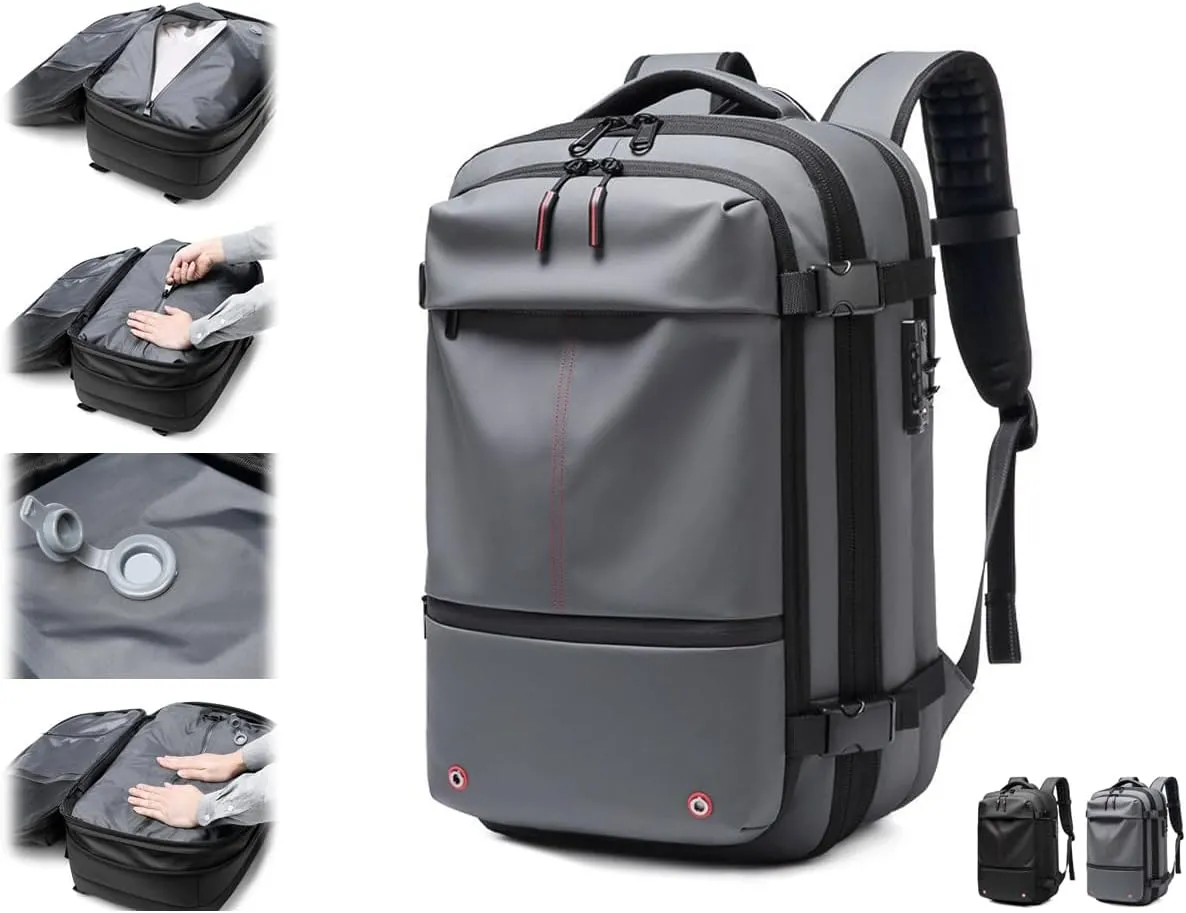 Litex Vacpack Backpack, Vac Pack Backpack, Expandable Backpack With Vacuum Compression, Anti Theft Travel Backpack (Gray)