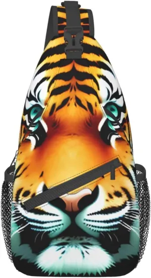 Little Fat Tiger Head Chest Bag Crossbody Bag. Rugged And Durable, High Storage Capacity. Adjustable Strap Length.