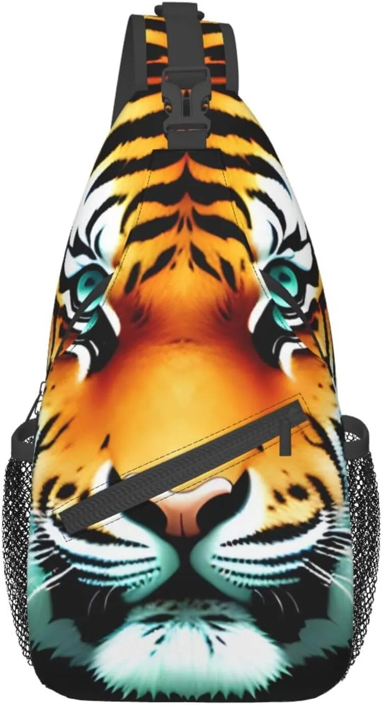 Little Fat Tiger Head Chest Bag Crossbody Bag. Rugged And Durable, High Storage Capacity. Adjustable Strap Length.