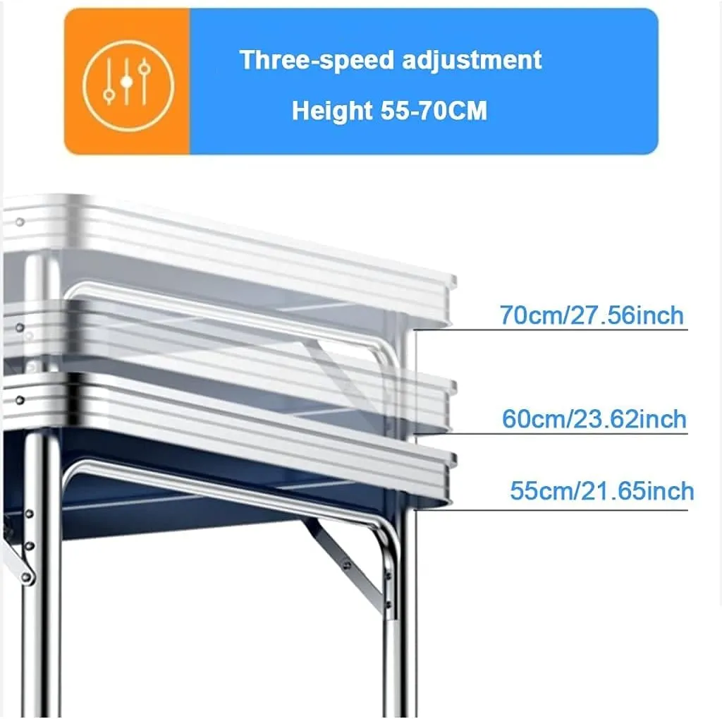 LJYT Portable Camping Side Tables 47.24”x23.62”Aluminum Table with Adjustable Height Legs, Indoor Outdoor Lightweight Portable Folding Aluminum for Picnic Camping