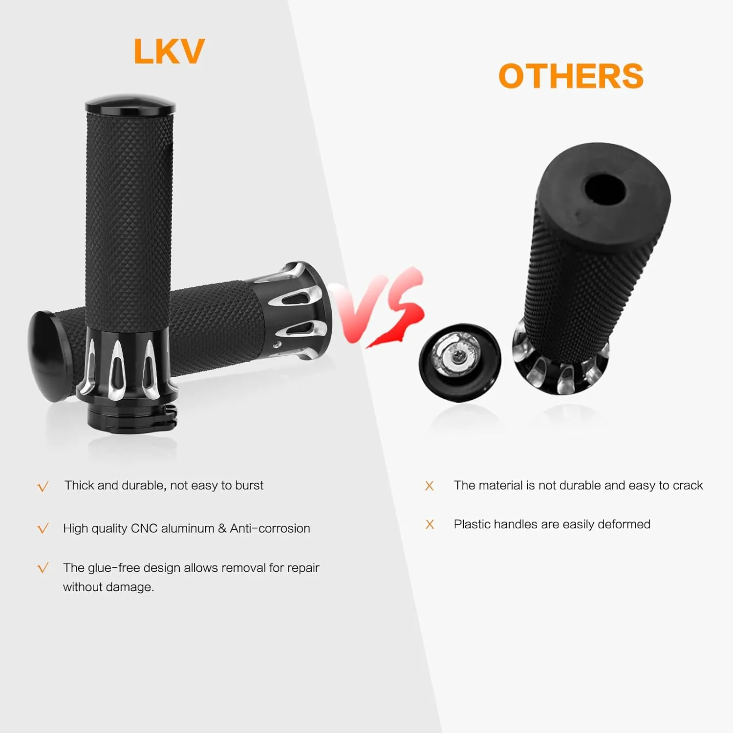 LKV Motorcycle Grips 1 Inch/25mm Universal Motorcycle Handlebars Grips with Cable Throttle for Harley Davidson Honda Kawasaki Suzuki Yamaha Dyna Sportster 883 1200 Road King Softail Street Glide