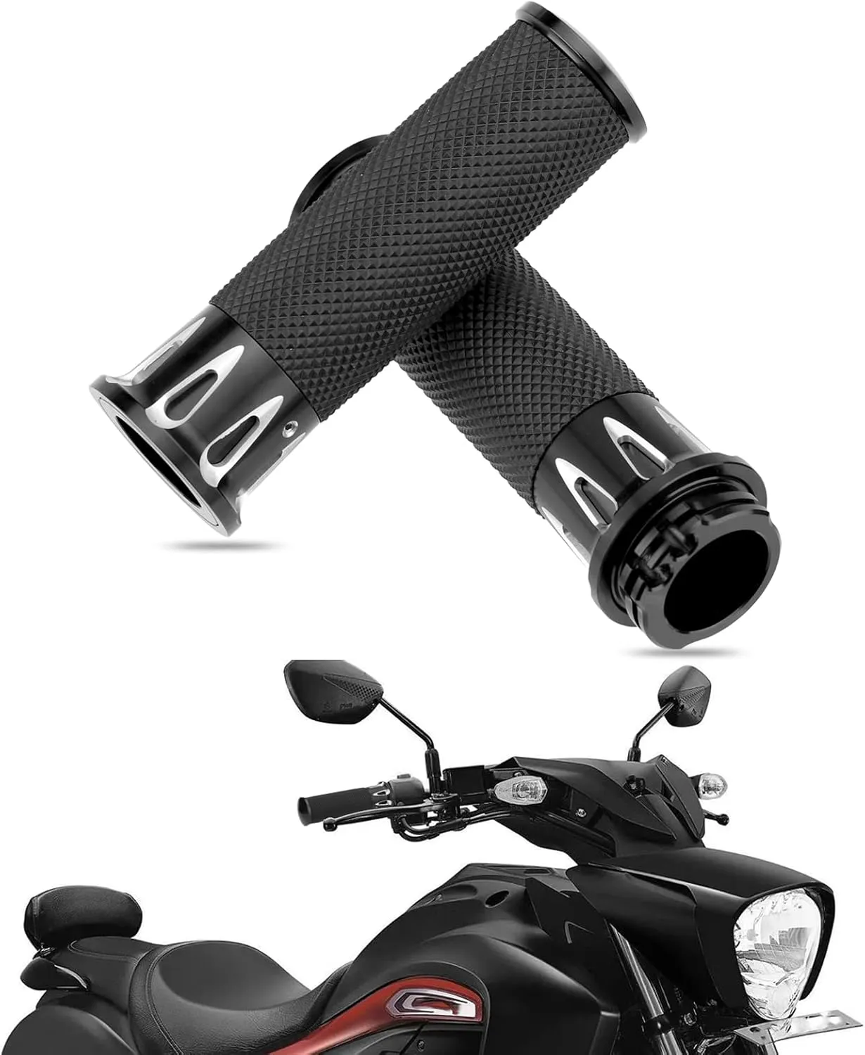 LKV Motorcycle Grips 1 Inch/25mm Universal Motorcycle Handlebars Grips with Cable Throttle for Harley Davidson Honda Kawasaki Suzuki Yamaha Dyna Sportster 883 1200 Road King Softail Street Glide