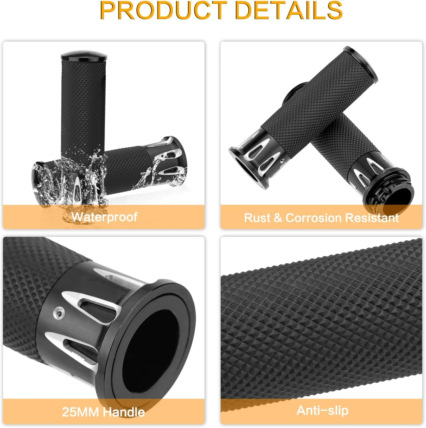 LKV Motorcycle Grips 1 Inch/25mm Universal Motorcycle Handlebars Grips with Cable Throttle for Harley Davidson Honda Kawasaki Suzuki Yamaha Dyna Sportster 883 1200 Road King Softail Street Glide