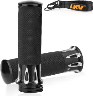 LKV Motorcycle Grips 1 Inch/25mm Universal Motorcycle Handlebars Grips with Cable Throttle for Harley Davidson Honda Kawasaki Suzuki Yamaha Dyna Sportster 883 1200 Road King Softail Street Glide