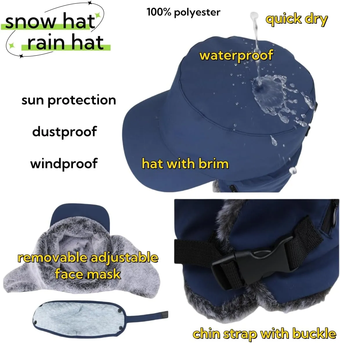 LLmoway Trapper Hat Warm Faux Fur Winter Cap with Ear Flaps Windproof Waterproof Snow Ski Hats for Men Women Cold Weather