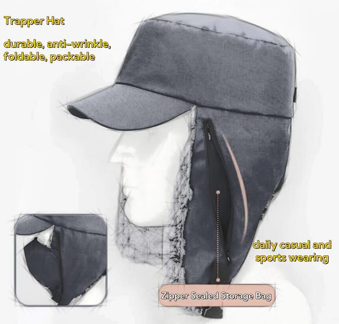 LLmoway Trapper Hat Warm Faux Fur Winter Cap with Ear Flaps Windproof Waterproof Snow Ski Hats for Men Women Cold Weather