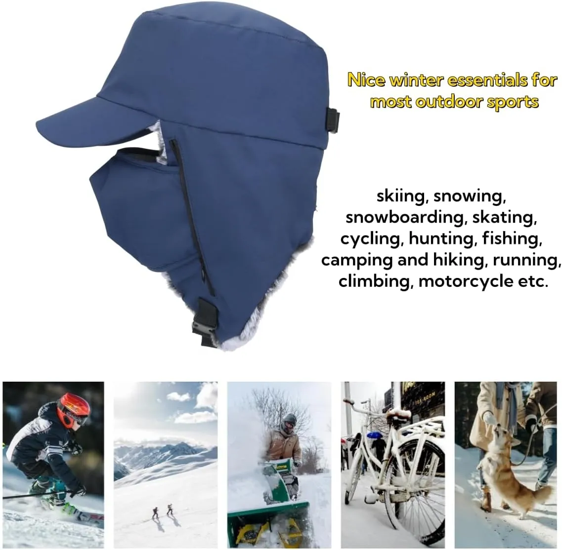 LLmoway Trapper Hat Warm Faux Fur Winter Cap with Ear Flaps Windproof Waterproof Snow Ski Hats for Men Women Cold Weather