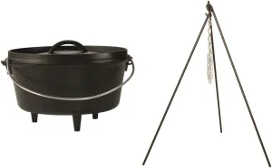 Lodge L10DCO3 Cast Iron Deep Camp Dutch Oven (5-Quart) and Lodge 3TP2 Camp Dutch Oven Tripod (43.5-Inch, Black)