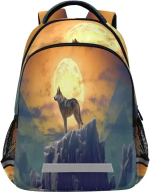 Lonely Wolf Howling Design Waterproof Backpack - Casual Outdoor Sports Daypack with Ergonomic Shoulder Straps#640
