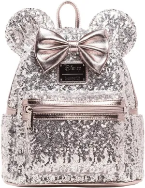 Loungefly Disney Minnie Mouse Silver Sequin Mini Backpack