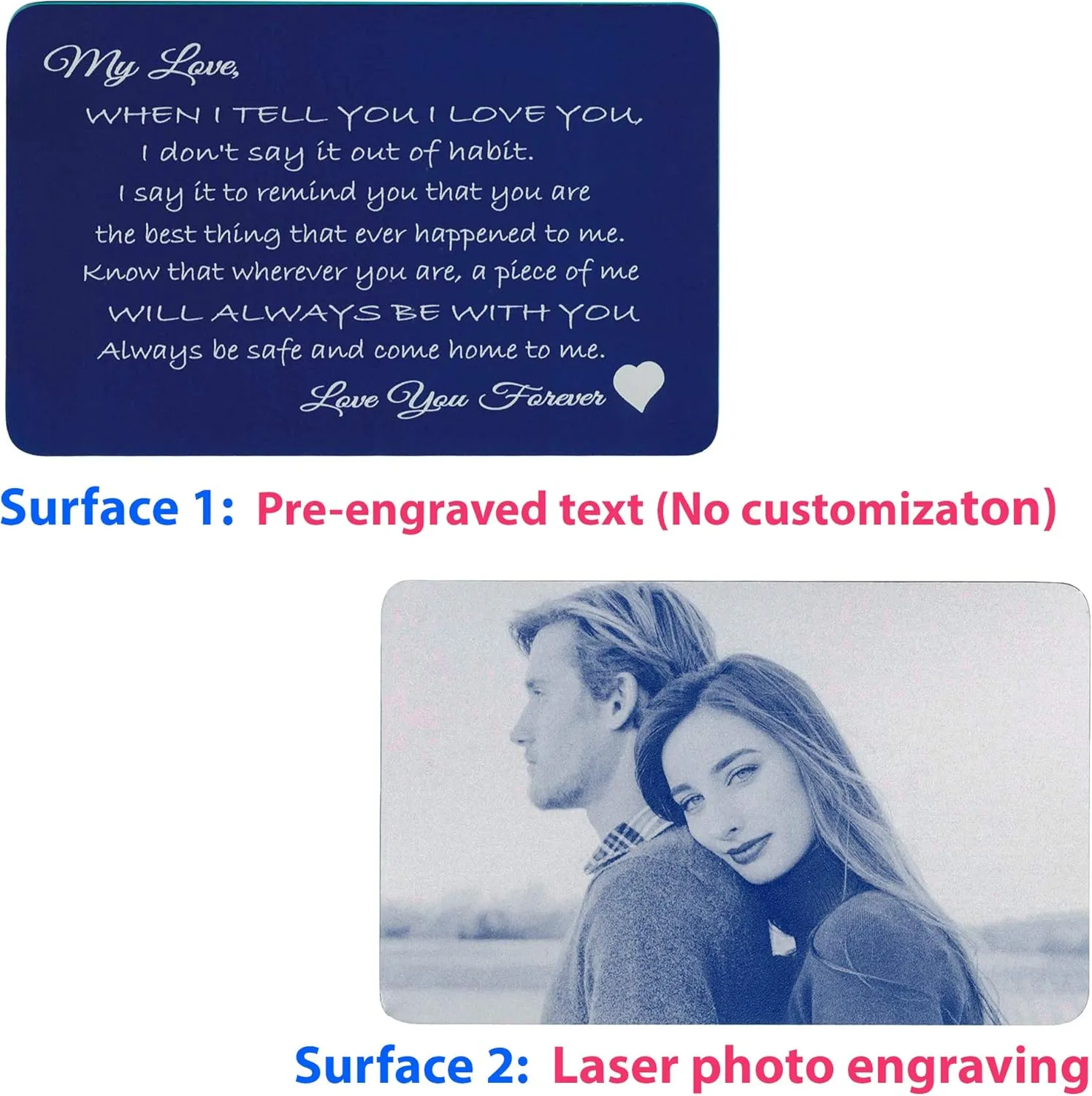 Love You Forever Personalized Photo Text Engraved Wallet Note Card Husband Wife Groom Bride Gift