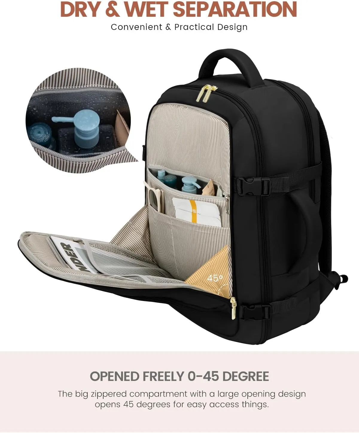 LOVEVOOK Carry On Travel Backpack For Women Men Flight Approved, 40L Personal Item Backpack for Airplanes, Business Weekender Overnight Daypack Fits 17 Inch Laptop, With 2 Packing Cubes, Black