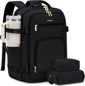 LOVEVOOK Carry On Travel Backpack For Women Men Flight Approved, 40L Personal Item Backpack for Airplanes, Business Weekender Overnight Daypack Fits 17 Inch Laptop, With 2 Packing Cubes, Black