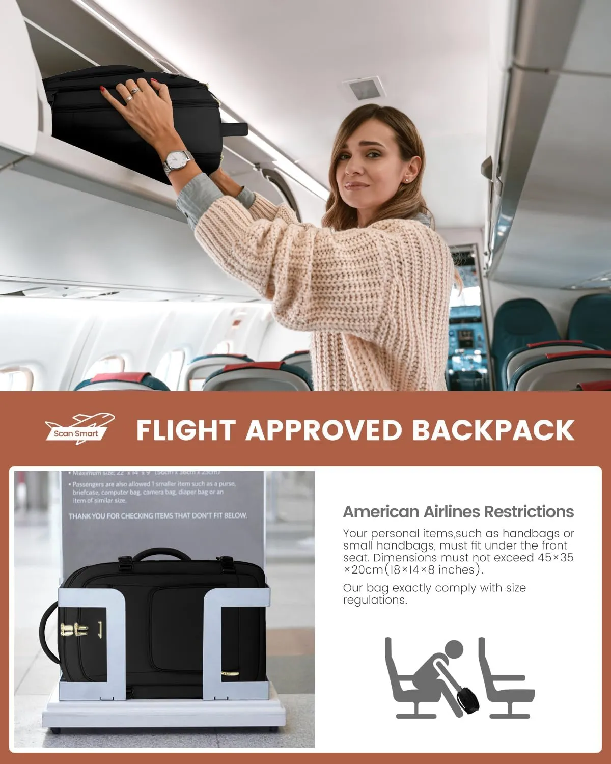 LOVEVOOK Carry On Travel Backpack For Women Men Flight Approved, 40L Personal Item Backpack for Airplanes, Business Weekender Overnight Daypack Fits 17 Inch Laptop, With 2 Packing Cubes, Black
