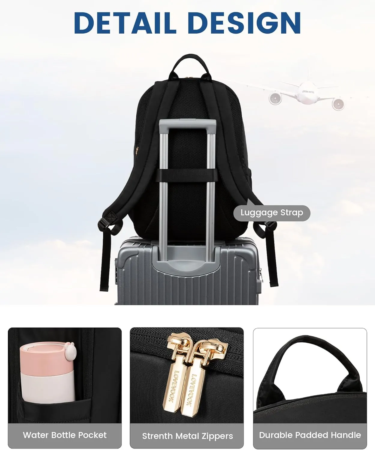 LOVEVOOK Laptop Backpack for Women, 17.3 Inch Business Backpack Purse, Large Capacity Casual Daypack, Work Computer Backpack, Travel Backpack for College, Black