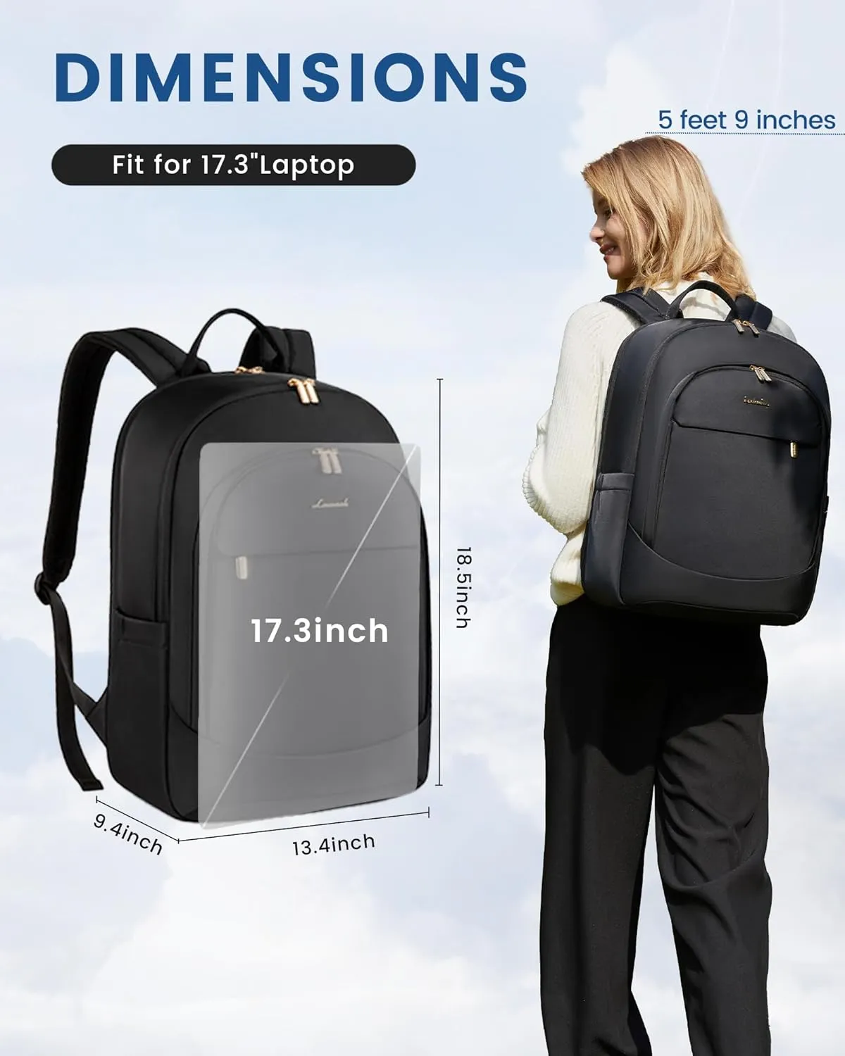 LOVEVOOK Laptop Backpack for Women, 17.3 Inch Business Backpack Purse, Large Capacity Casual Daypack, Work Computer Backpack, Travel Backpack for College, Black