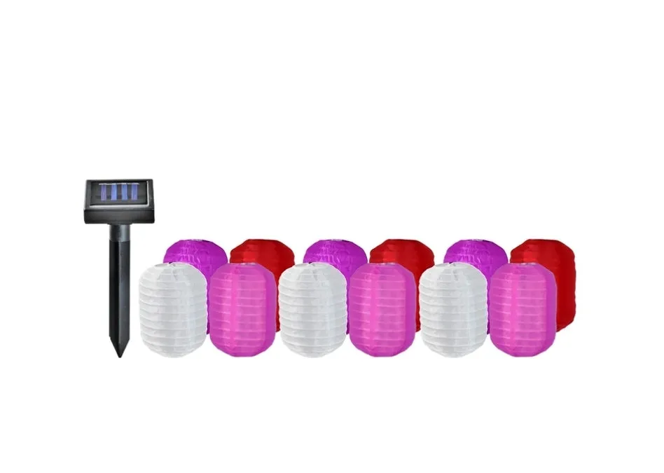 Luce Bella 12 Pack Red Solar LED Lantern String Lights